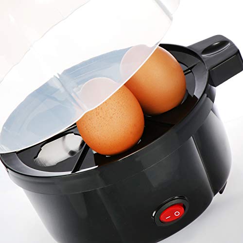 com-four® 350 W Cocina de Huevos, Cocina de 7 Huevos, Huevos infinitamente Duros o Blandos, Cocina de Huevos eléctrica para Solteros y familias