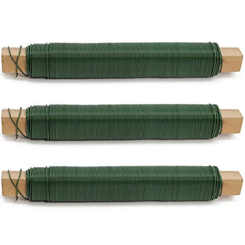 com-four® 3X Juego de Alambre para Envolver Flores, Alambre Verde Enrollado en un Palo de Madera, Grosor 65 mm, 300 g