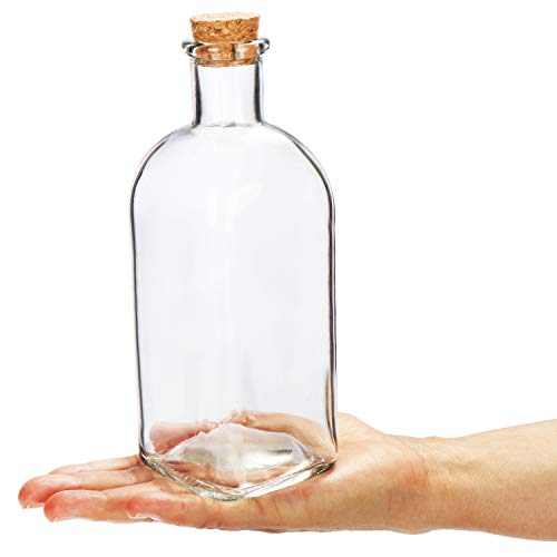 COM-FOUR® 4x Botella de vidrio de 500 ml con corcho - Botella de vidrio vacía con tapón de corcho - Recipiente de vidrio para llenar con líquidos, aceite, vinagre, aguardiente