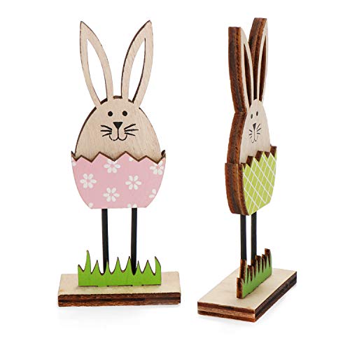 com-four® 4X Estela Decoración de Pascua de Madera - Conejitos de Pascua en el Huevo de Pascua para Estar de pie - Estela Decorativa [la selección varía] (04 Piezas - Estela - Conejo en el Huevo)