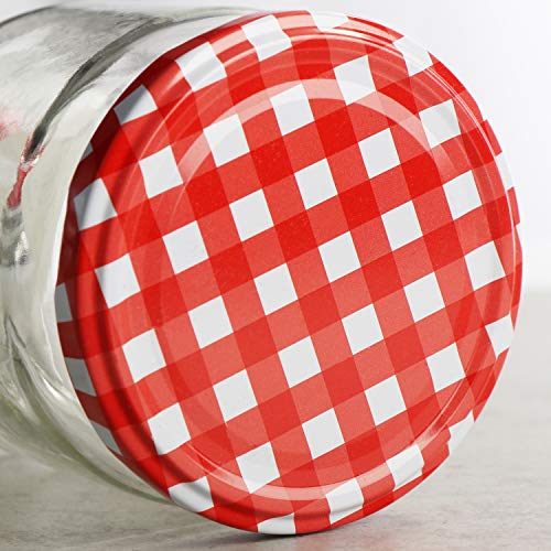 COM-FOUR® 6x Tarros de cristal con tapón de rosca a cuadros en rojo/blanco - Potes de cristal pequeños para conservas o mermelada, Ø 82mm, 250 ml