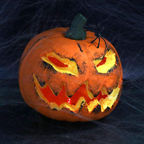 com-four® Calabaza con iluminación LED - Linterna para Halloween y otoño - Calabaza Deco con una Cara aterradora (001 Piezas - Calabaza 16 cm)