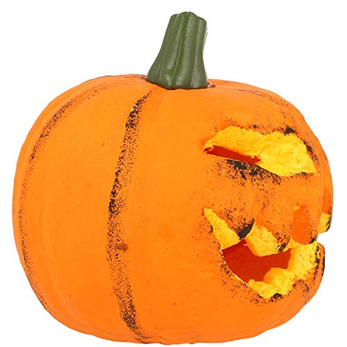 com-four® Calabaza con iluminación LED - Linterna para Halloween y otoño - Calabaza Deco con una Cara aterradora (001 Piezas - Calabaza 16 cm)