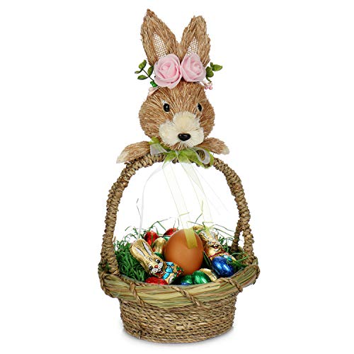 com-four® Cesta con asa con Conejito de Pascua y Pasto de Pascua, Cesta Decorativa como Nido de Pascua para Huevos de Pascua y Regalos [la selección varía] (Canasta de Pasto de Pascua - 2 Partes)