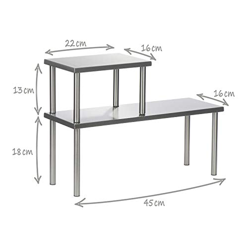 COM-FOUR® Estante de cocina de 2 etapas de acero inoxidable - Estante de especias con pies antideslizantes - Estante universal con 2 estantes (001 piezas - 45x16x32cm)