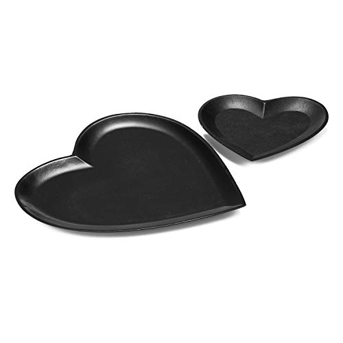 com-four® Juego de 2 Piezas de Cuencos Decorativos corazón, Cuenco de Madera Negro Mate en Forma de corazón, Bolsillo vacío como Cuenco de Almacenamiento para Llaves (02 Cuencos - corazón - Negro)