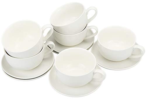 com-four® Juego de capuchinos de 12 piezas, taza con plato de cerámica en blanco (12 piezas - set capuchino)