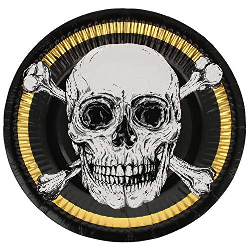 COM-FOUR® Juego de vajilla para Fiestas de 25 Piezas - Platos, Tazas, servilletas, manteles - para Fiestas Piratas, cumpleaños Infantiles y Halloween (Platos de Fiesta - 25 Piezas - 6 Invitados)