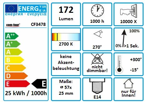 COM-FOUR® lámpara de horno 2x hasta 300° C, bombilla de luz blanca cálida para estufa 25W, E14, 230V (02 piezas - 25W dorado)