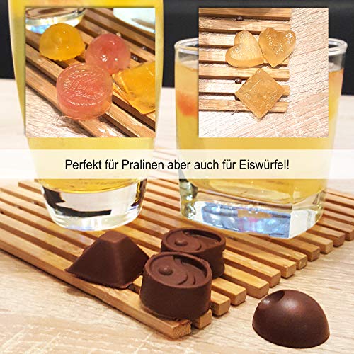 COM-FOUR® molde de silicona 6x para chocolates - moldes de praliné para 15 chocolates o cubitos de hielo - molde de chocolate [el color varía] (06 piezas - angular/redondo/corazón)