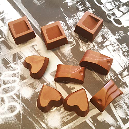 COM-FOUR® molde de silicona 6x para chocolates - moldes de praliné para 15 chocolates o cubitos de hielo - molde de chocolate [el color varía] (06 piezas - angular/redondo/corazón)