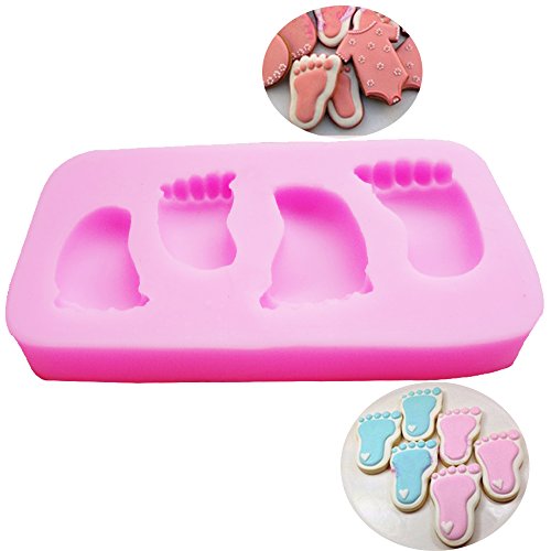 com-four® Molde de silicona"Baby Feet" para mazapán y fondant - decoración de tarta casera (01 piezas - pies de bebé)