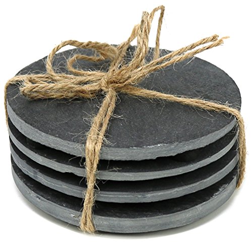 com-four® Posavasos 12x de Pizarra - Posavasos de Vidrio con Patas de Goma Antideslizantes - Posavasos de Mesa Decorativos - Tapa de Pizarra - Ø Aprox.10 cm (Redondo - Borde Liso - 12 Piezas)