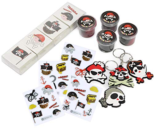 COM-FOUR® Set de obsequios de 300 Piezas Pirata, Grandes obsequios y Regalos Divertidos, Coloridos Accesorios para Fiestas Piratas (Regalos de Fiesta - 300 Piezas - f. 4 niños)