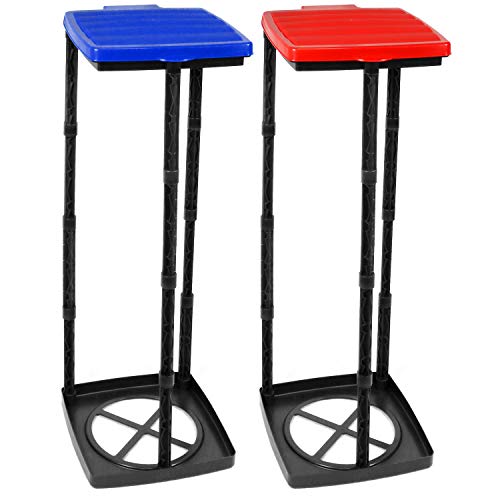 com-four® Soporte para Bolsas de Basura 2X con Tapa en Azul y Rojo, el contenedor de Basura se Puede Montar en 3 Alturas Diferentes (Cubierta - Azul + Rojo)