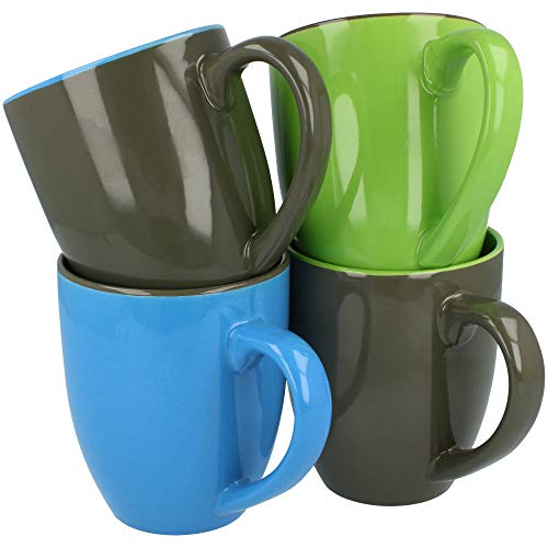 com-four® Taza de café 4x en diferentes colores, 300 ml, porcelana, taza de café, cafetera (04 piezas - azul/gris/verde)