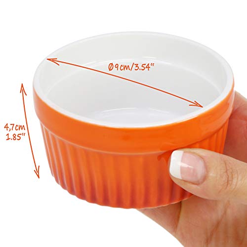 COM-FOUR® tazón de aleta Ragout 6x - moldes a prueba de horno en rojo y naranja - tazones creme brulee - tazón de postre con 185 ml
