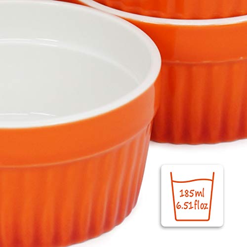 COM-FOUR® tazón de aleta Ragout 6x - moldes a prueba de horno en rojo y naranja - tazones creme brulee - tazón de postre con 185 ml