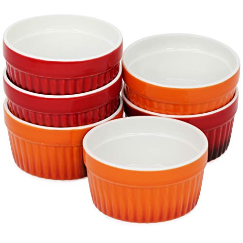 COM-FOUR® tazón de aleta Ragout 6x - moldes a prueba de horno en rojo y naranja - tazones creme brulee - tazón de postre con 185 ml