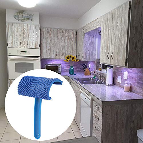 Combort Rodillo de Pintura de Goma Azul con Efecto de Grano de Madera con Mango Herramienta de decoración de Pared DIY