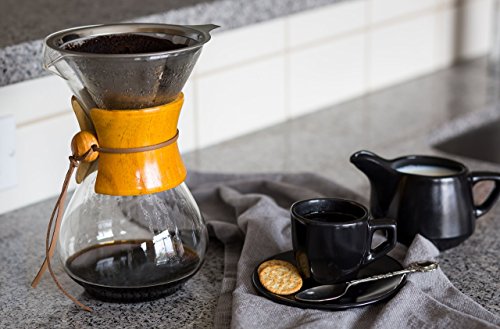 Comfify Pour Over Coffee Maker con Jarra de borosilicato y Filtro de Acero Inoxidable Reutilizable - Cafetera goteadora de café Manual de 500ml con Mango de Madera Real