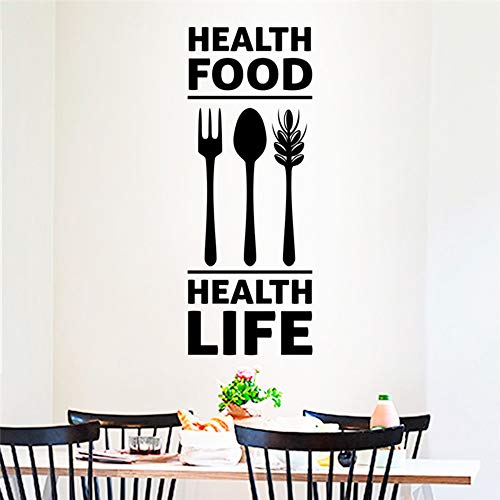 Comida Saludable Vida Saludable Cartas Calcomanías de pared negro Cocina Decoración para el hogar Cuchara Tenedor Pegatinas de pared Vinilo Arte Mural Wallpaper 32x84cm