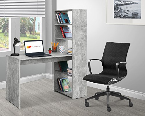 COMIFORT Escritorio con Estantería - Mesa de Estudio con Librería de Estructura Firme, Moderna y Minimalista con 4 Baldas Espaciosas y de Gran Capacidad, Color Stone