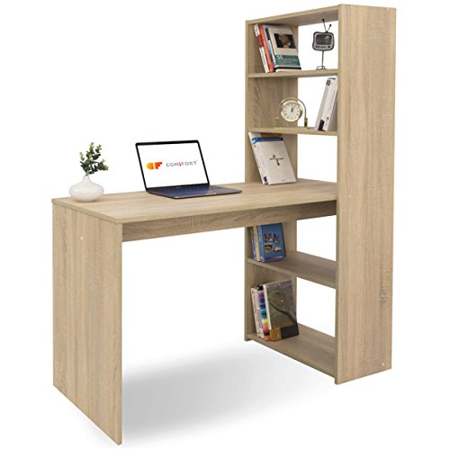 COMIFORT Escritorio con Estantería - Mesa de Estudio con Librería de Estructura Firme, Moderna y Minimalista con 4 Baldas Espaciosas y de Gran Capacidad, Color Sonoma