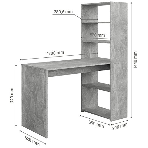 COMIFORT Escritorio con Estantería - Mesa de Estudio con Librería de Estructura Firme, Moderna y Minimalista con 4 Baldas Espaciosas y de Gran Capacidad, Color Stone