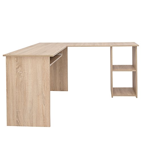 COMIFORT Escritorio Forma L - Mesa de Estudio con Estantería de Estructura Firme, Moderna y Minimalista con 2 Baldas Espaciosas y de Gran Capacidad, Color Roble Sonoma