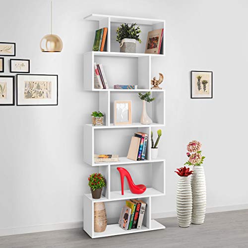 COMIFORT Estantería - Librería de Estilo Nórdico, Moderna y Minimalista, con 7 Baldas de Gran Capacidad, Robusta y Resistente, de Color Blanco