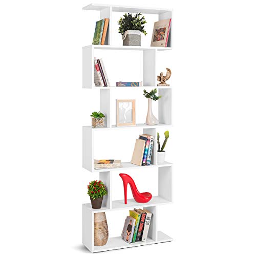 COMIFORT Estantería - Librería de Estilo Nórdico, Moderna y Minimalista, con 7 Baldas de Gran Capacidad, Robusta y Resistente, de Color Blanco