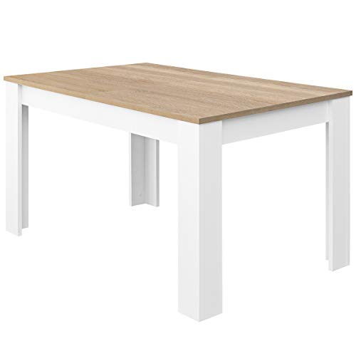 COMIFORT Mesa de Comedor- Mueble Extensible, de Estilo Moderno, Muy Resistente, con Medidas de 140/190 x 90 x 78 cm, Fabricado en Europa, Color Blanco y Roble