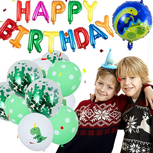 Comius 48 Piezas Decoración de Fiesta de Dinosaurio, 3D Globos de Dinosaurio, Happy Birthday Banner, Globos de Colores para Niños Chicas Selva Jurásico Cumpleaños Fiesta