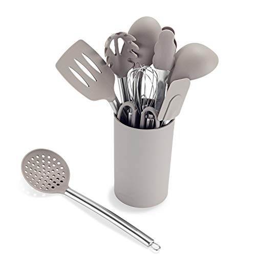 COMLIFE Utensilios de Cocina de 12 Piezas Antiadherentes Set-12 de Silicona y Acero Inoxidable, Incluye cucharas, batidor, abrelatas, pelador, raspador etc.