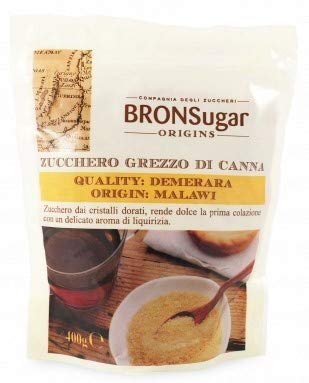 Compagnia degli Zuccheri Bronsugar Azúcar de caña cruda Demerara Quality Origin Malawi Golden Cristales Aroma de regaliz - 1 x 400 Gramos