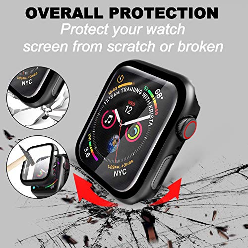 Compatible con Apple Watch 44mm Serie 6/SE/5/4 Funda+Cristal Templado, Qianyou PC Case y Vidrio Protector de Pantalla Integrados, Slim Cover de Bumper y Protector Pantalla (Negro)