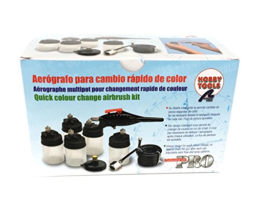 Completo Set de Aerografia con cambio rapido de color. 5 depositos, manguera y adaptadores