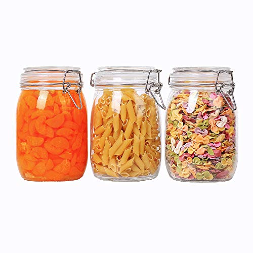 ComSaf 1000ML Botes de Cristal con Tapa - Conjunto de 3, Tarrors de Cristal Sellado Recipiente Hermético Transparente Envase para Pasta, Conservas, Especias, Azúcares, Café, Alimentos