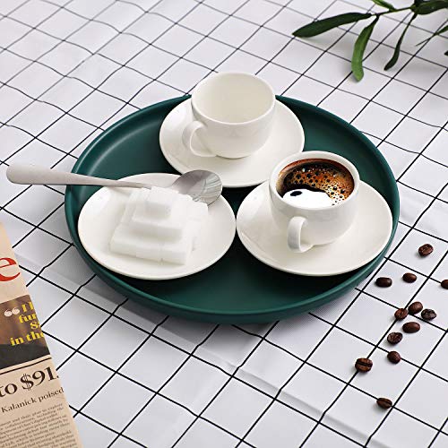 ComSaf Tazas de Café Expreso de Porcelana con Platillos, 90ML Taza Demitasse para Café, Té - Blanco, Conjunto de 8