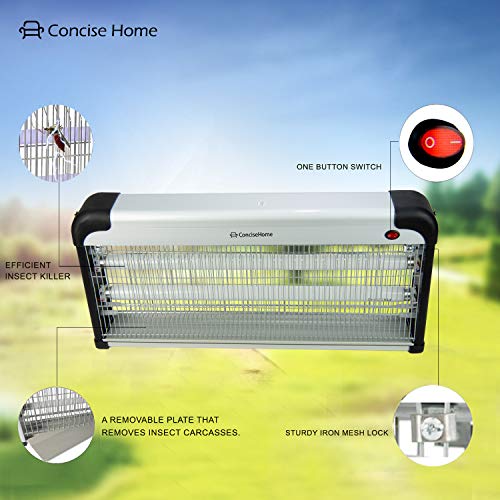 Concise Home - Lámpara anti-mosquitos, 20 W, 30 W, 40 W, luz UV, atrae insectos voladores, color plata, con 2 tubos de regalo