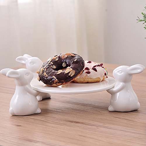 Conejito Bandejas para tartas de cerámica,Platos para postre Bandeja Cake Stand (3 Conejito)