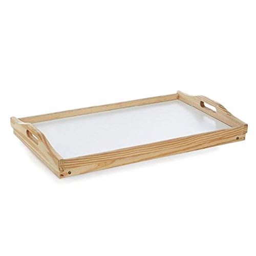 CONFORTIME Bandeja Cama Plegable, Mesa Madera con Asas 50 x 31 x 22 cm con Base Blanca fácil de Limpiar