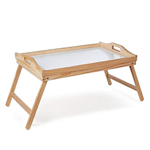 CONFORTIME Bandeja Cama Plegable, Mesa Madera con Asas 50 x 31 x 22 cm con Base Blanca fácil de Limpiar