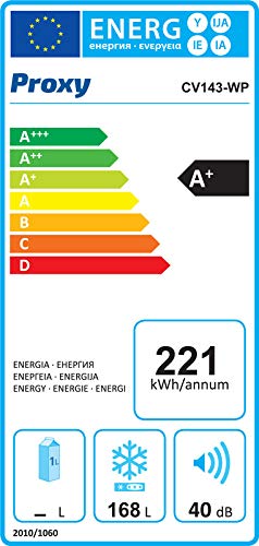 Congelador Vertical PROXY, color blanco, 1,43 m de alto x 55,4 cm de ancho con clasificación energética A+