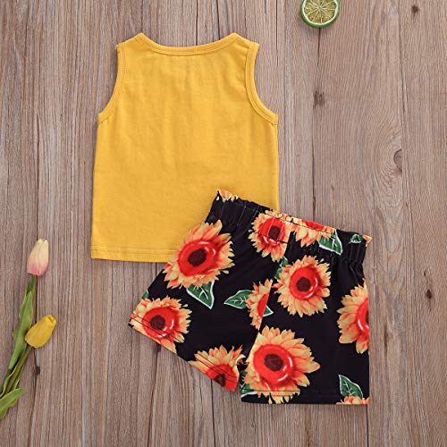 Conjunto de 2 piezas de ropa de bebé niña pequeña Miss Sassy pantalones chaleco sin mangas camisetas tops de girasol pantalones cortos para bebé Amarillo amarillo 2-3 Años