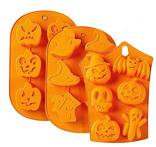 (Conjunto de 3) Molde de Silicona DIY de 6 cavidades para jabón, Chocolate, Pastel, Pan, Galletas, Festival de Fantasmas de Halloween, Calabaza de muñeca, Molde para Hornear Calaveras