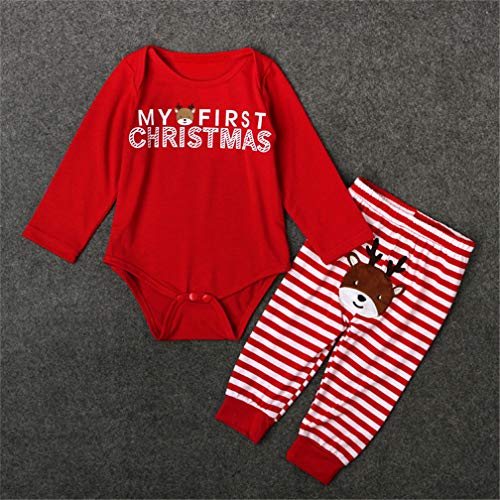 Conjunto de Navidad, Body+Pantalones Bebé Ninas Ninos Invierno Recién Nacido Monos de Manga Larga+Pantalones Ciervos/Santa Claus Disfraz Navidad (3-6 Meses, Rojo(Ciervo))