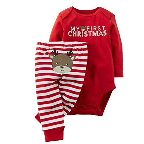 Conjunto de Navidad, Body+Pantalones Bebé Ninas Ninos Invierno Recién Nacido Monos de Manga Larga+Pantalones Ciervos/Santa Claus Disfraz Navidad (3-6 Meses, Rojo(Ciervo))