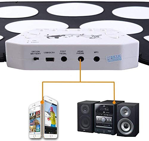 Conjunto de percusión de batería electrónica, plegables eléctricos Enrollables Tambores Pads - 9 Teclas, no hay un altavoz y una batería, regalos de día de fiesta de los niños, la estera del amortigua